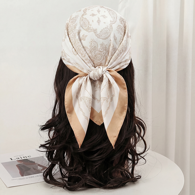 Vintage Beige Paisley Print Sq - Ascot Neck Scarf บทวิจารณ์และราคา