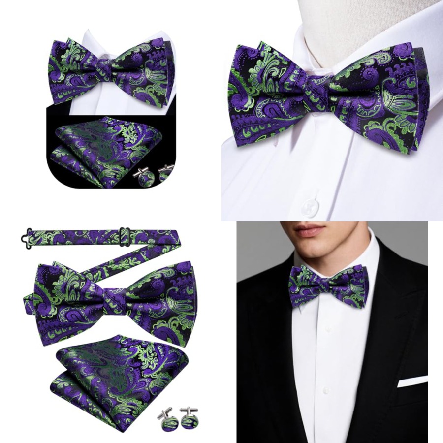 Mens Paisley Striped Bowtie Se - Silk Tie Striped บทวิจารณ์และราคา