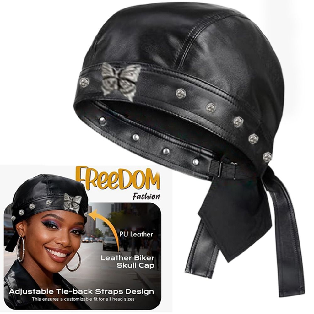 PU Leather Black Biker Cap Adj - Bandana Doo Rag บทวิจารณ์และราคา