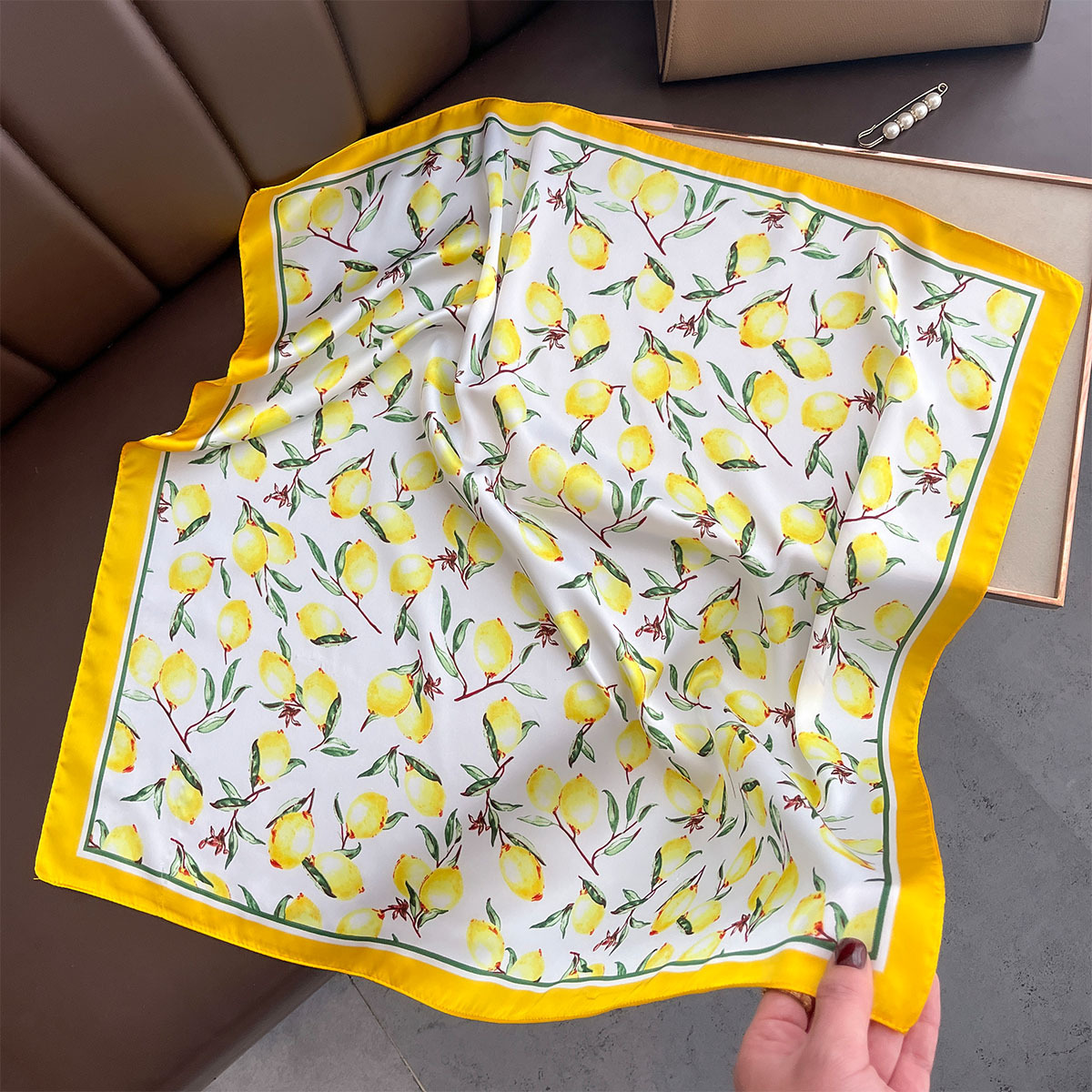 2025 New Yellow Lemon Print Sq - Face Scarf Mask บทวิจารณ์และราคา