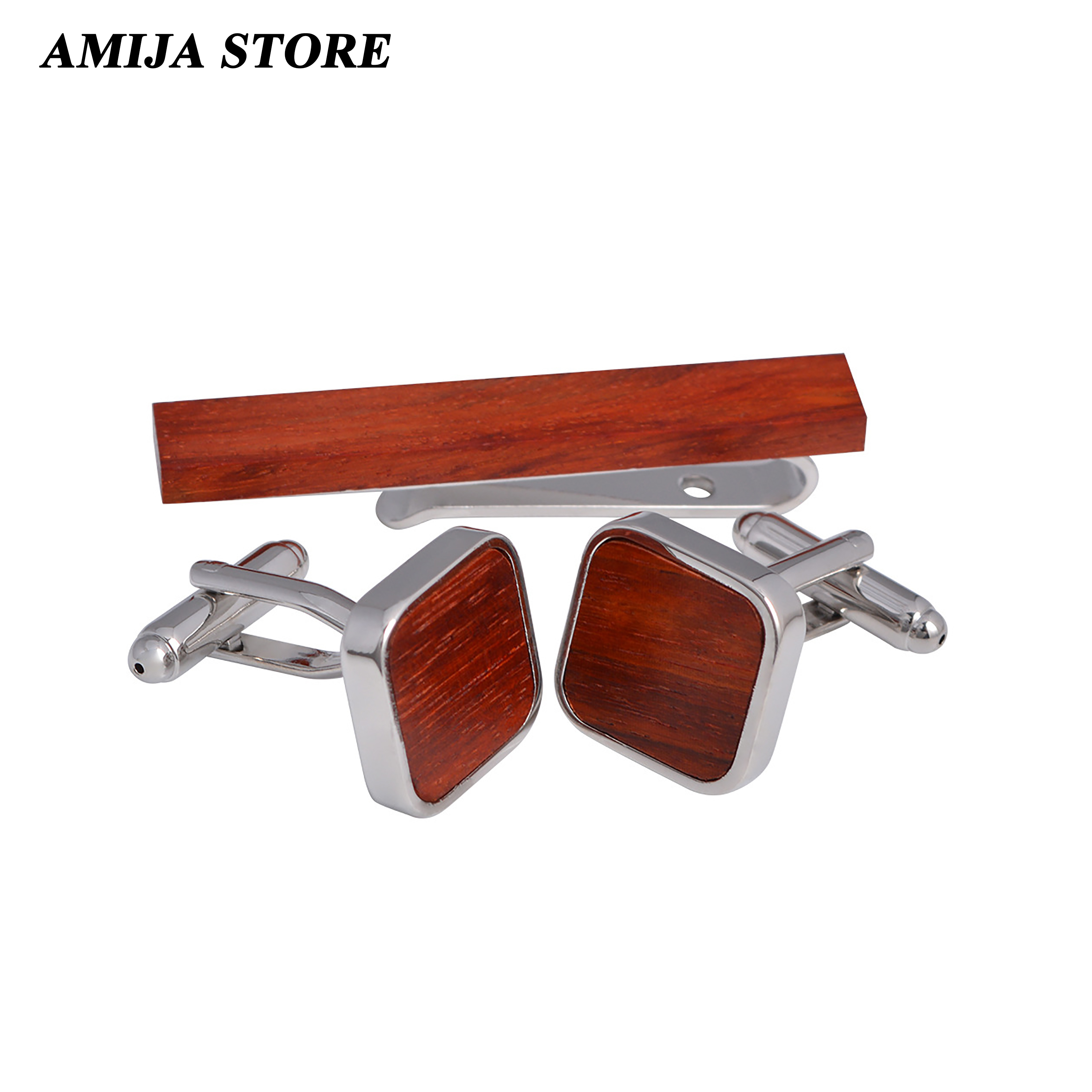 High Quality Wooden Cufflinks  - Tie Bar Set Gift บทวิจารณ์และราคา