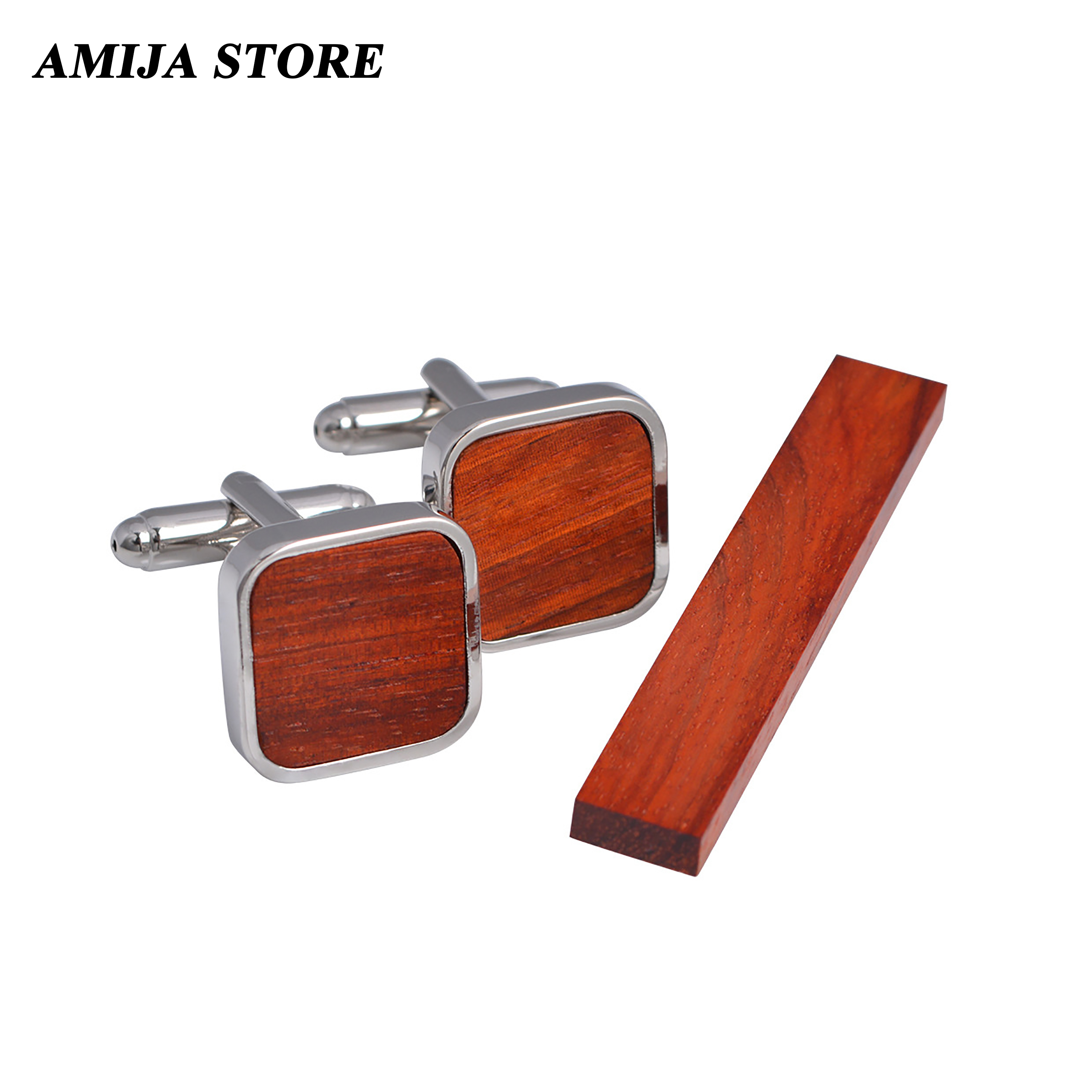 High Quality Wooden Cufflinks  - Tie Bar Set Gift บทวิจารณ์และราคา