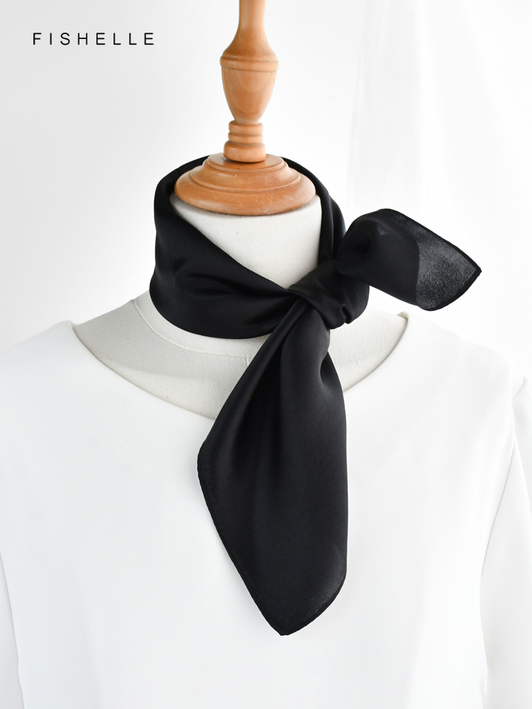Solid color black pure silk sc - Ascot Neck Scarf บทวิจารณ์และราคา