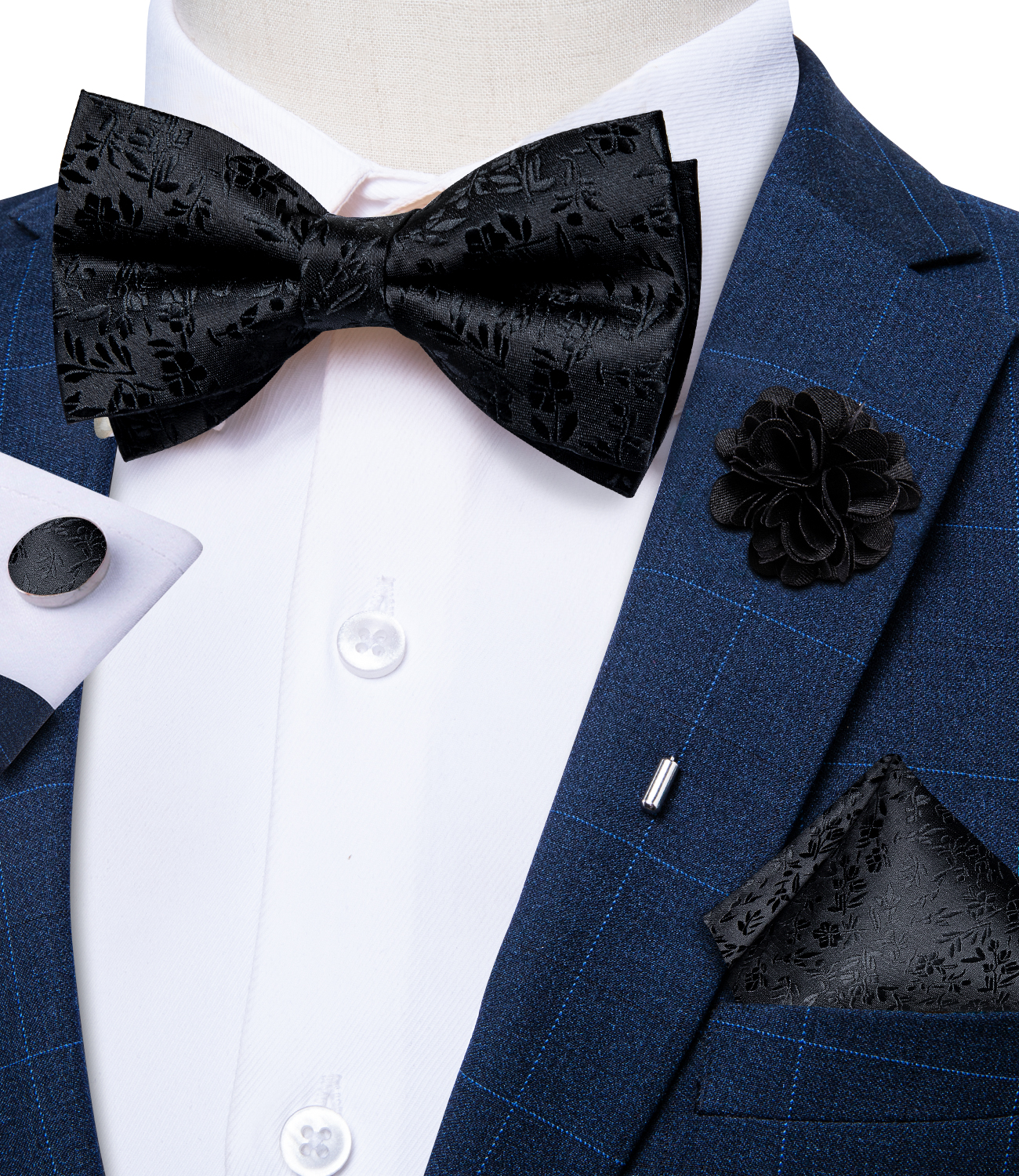 4Pcs Black Solid Floral Men's  - Bow Tie Pre Tied บทวิจารณ์และราคา