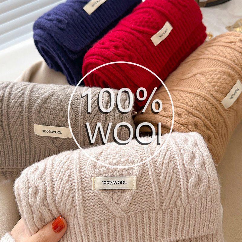 Luxury 100% Wool Scarf Women M - Muffler Men Wool บทวิจารณ์และราคา