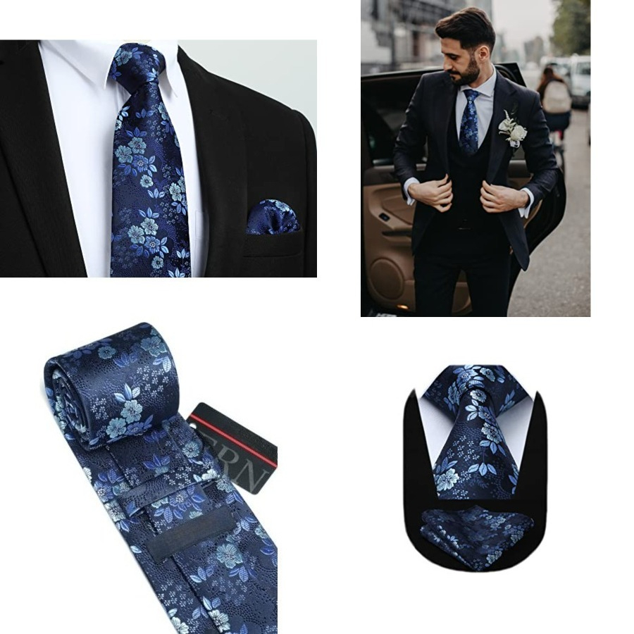 Men Floral Ties Woven Classic  - Pocket Square Set บทวิจารณ์และราคา