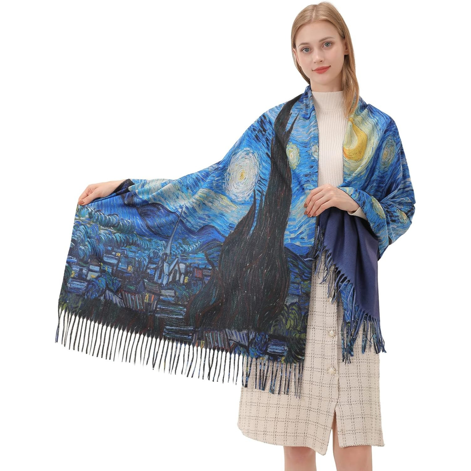 Star Sky Vintage Oil Painting  - Pashmina Wrap Large บทวิจารณ์และราคา