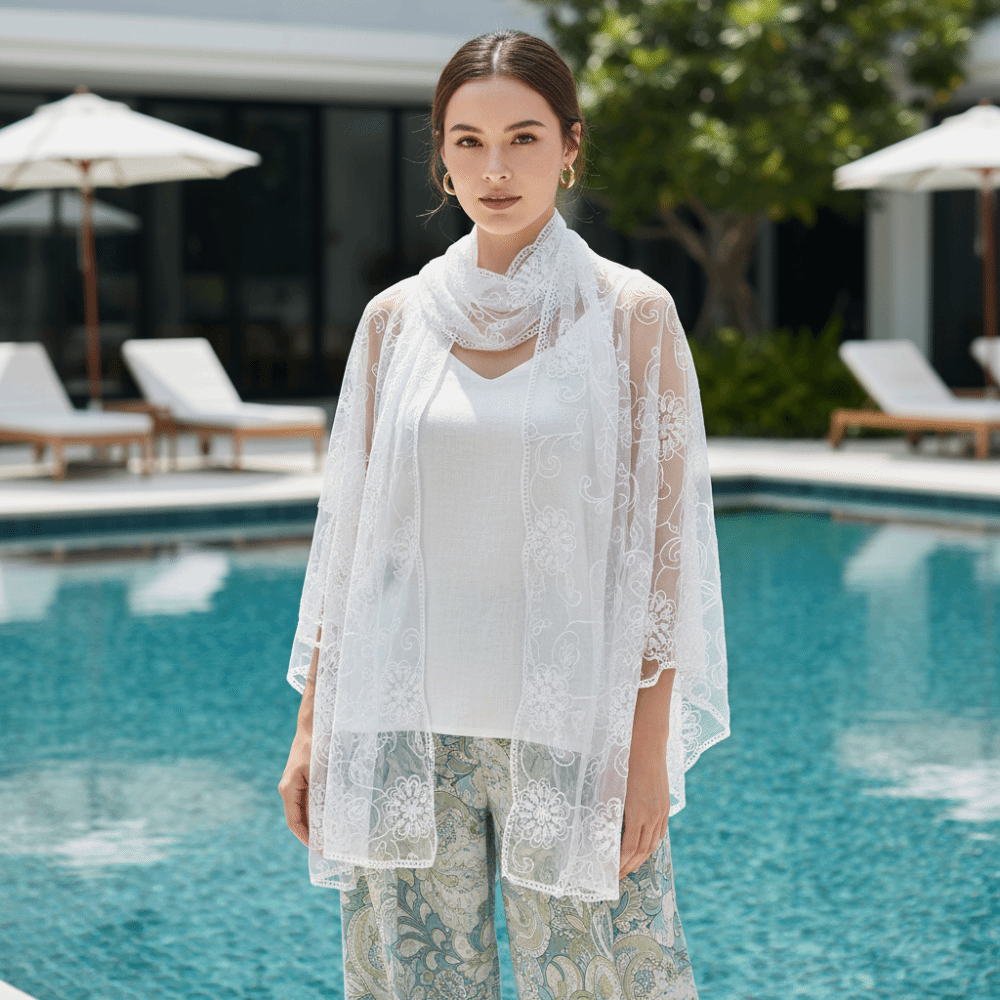 Lace Scarf Embroidered Floral  - Stole Wedding Shawl บทวิจารณ์และราคา