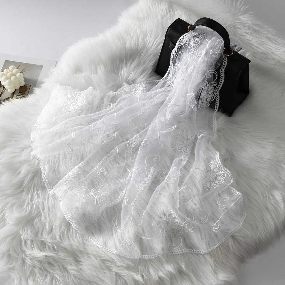 Lace Scarf Embroidered Floral  - Stole Wedding Shawl บทวิจารณ์และราคา