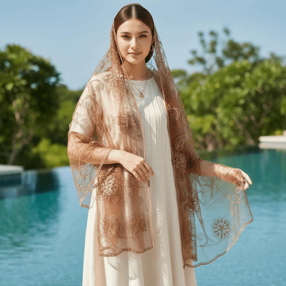Lace Scarf Embroidered Floral  - Stole Wedding Shawl บทวิจารณ์และราคา