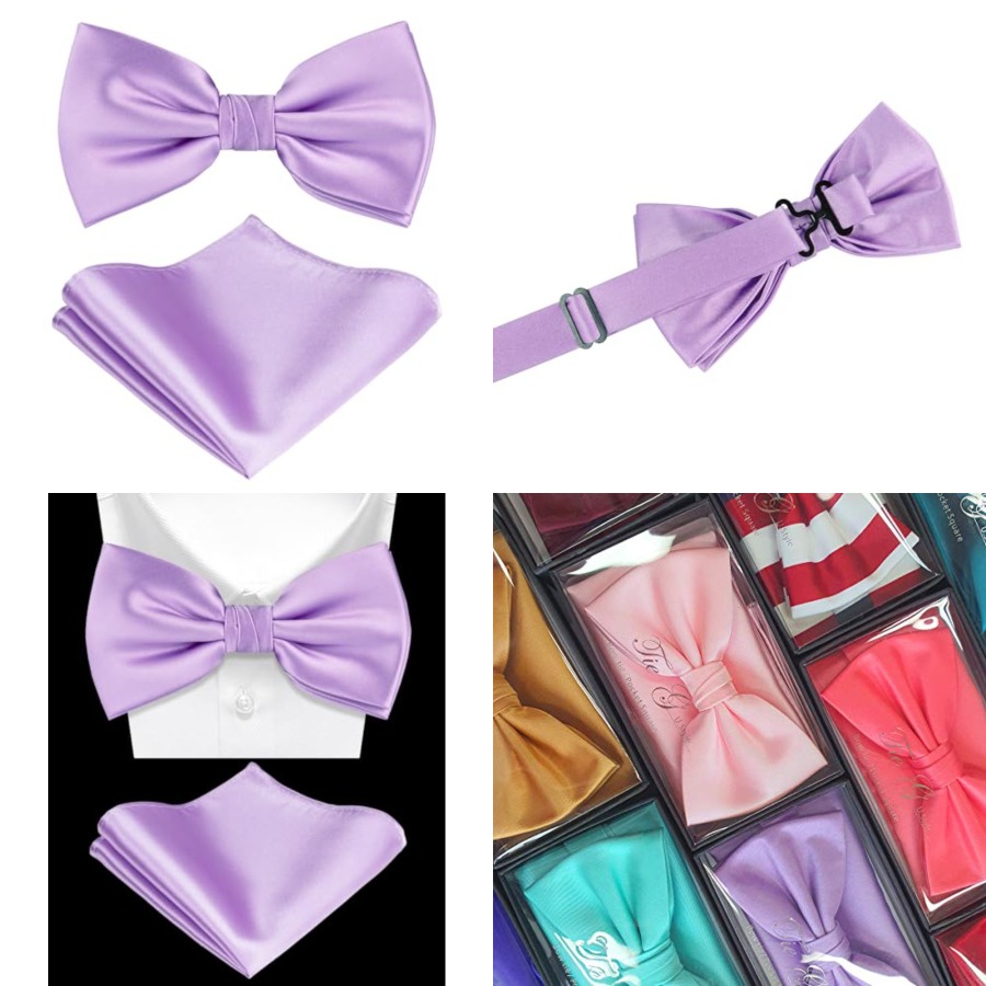 Solid Color Pre-tied Bow Tie a - Pocket Square Set บทวิจารณ์และราคา