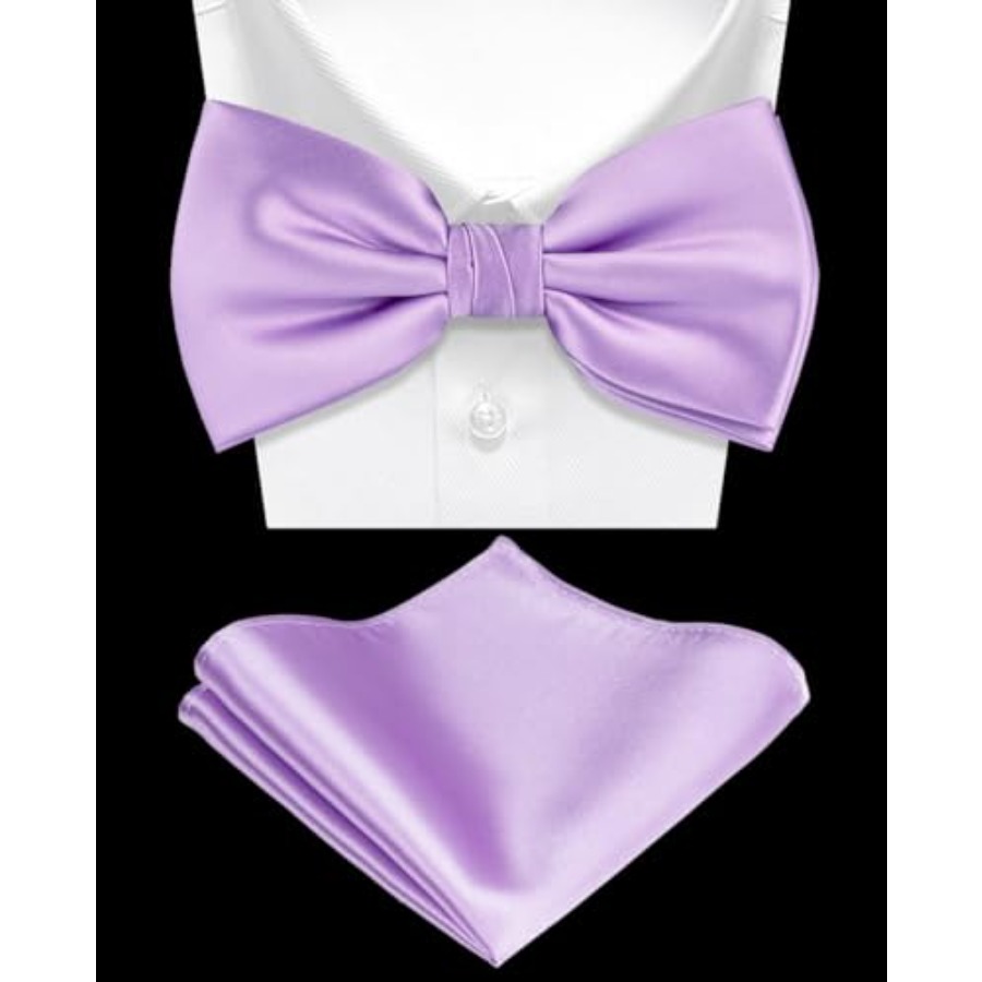 Solid Color Pre-tied Bow Tie a - Pocket Square Set บทวิจารณ์และราคา