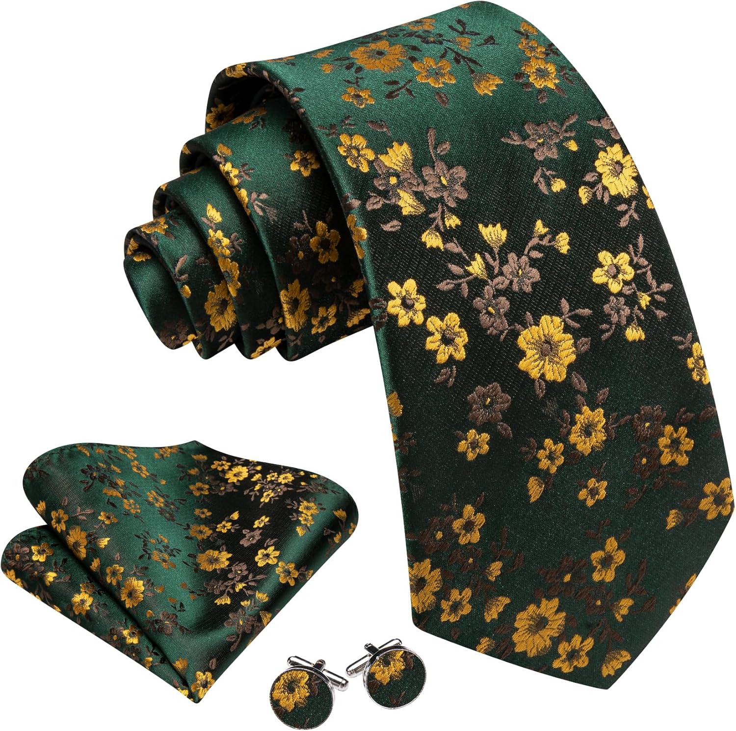 Men's Floral Paisley Silk Tie  - Pocket Square Set บทวิจารณ์และราคา
